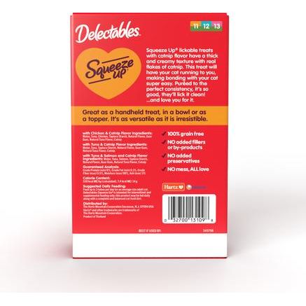 Delectables Squeeze Up - Paquete variado de premios para lamer sin cereales para gatos, tubo de 0.5 oz, caja de 20