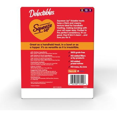 Delectables Squeeze Up - Paquete variado de golosinas para lamer para gatos sin mariscos, 0.5 oz, caja de 72