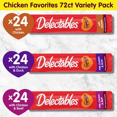 Delectables Squeeze Up - Paquete variado de golosinas para lamer para gatos sin mariscos, 0.5 oz, caja de 72