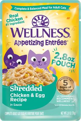 Appetizing Entrees Chicken & Egg Shredded Wet Cat Food, 2.8-oz pouch, case of 8