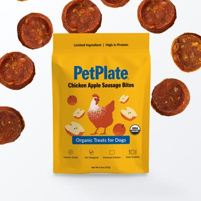 Human Grade Organic Chicken Apple Sausage Bites Dog Treats, 4.5-oz bag