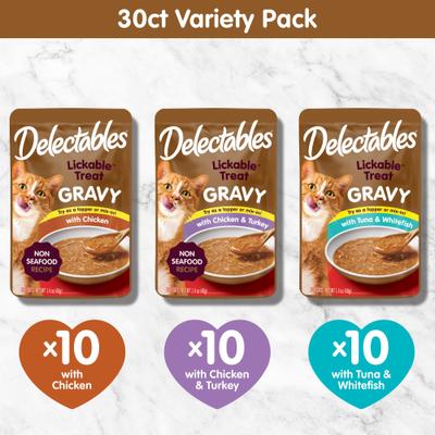Delectables Lickable Treat Gravy Variety Pack Lickable Cat Treats, 1.4-oz pouch, 30 Count