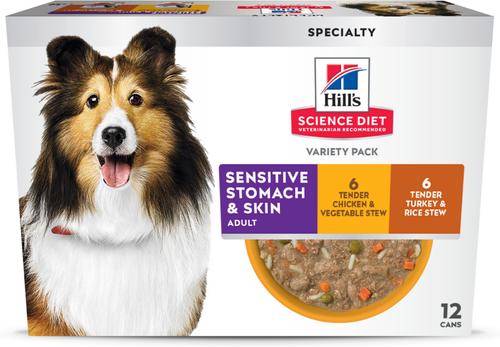Sensitive Stomach & Sensitive Skin Variety Pack Adult Turkey & Chicken Stew Canned Dog Food, 12.5-oz, 12 count