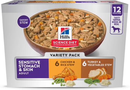 Sensitive Stomach & Sensitive Skin Variety Pack Adult Chicken Stew & Turkey Stew Pouch Dog Food, 2.8-oz, 12 count