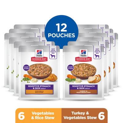 Sensitive Stomach & Sensitive Skin Variety Pack Adult Chicken Stew & Turkey Stew Pouch Dog Food, 2.8-oz, 12 count