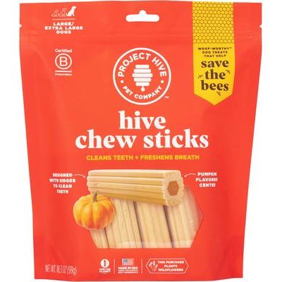 Palito dental de calabaza para masticar para perros, extra grande, bolsa de 3.7 oz