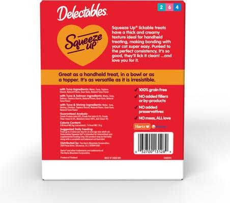 Delectables Squeeze Up - Paquete variado de premios para lamer sin cereales para gatos, tubo de 0.5 oz, 72 unidades