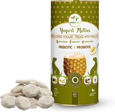 Yogur natural sin cereales con piña, prebiótico, premio liofilizado para perros, envase de 1.34 oz