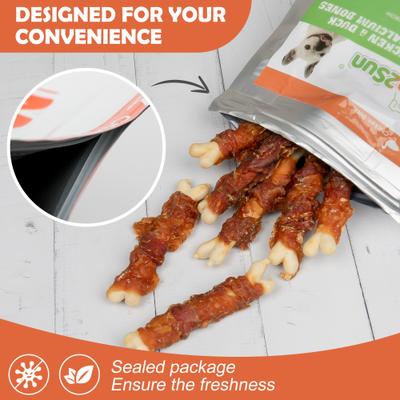 Double Flavor Chicken & Duck Wrapped Calcium Bones 4-inch Dog Chew Treats, 30 count