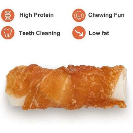 Rollitos de cuero crudo envueltos en pollo, golosinas para perros de 2,5 pulgadas, 32 unidades