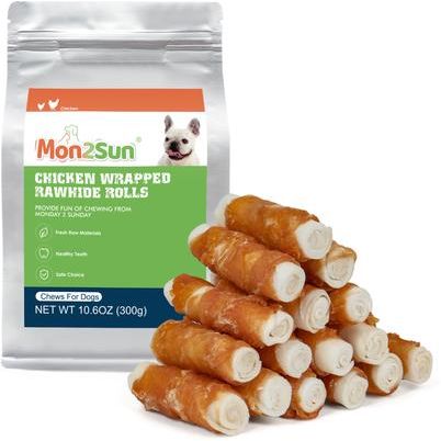 Rollitos de cuero crudo envueltos en pollo, golosinas para perros de 2,5 pulgadas, 32 unidades