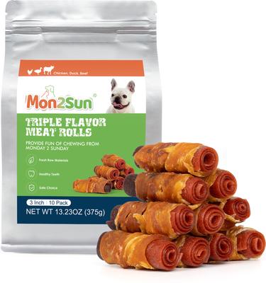 Triple Flavor Chicken Wrapped Duck & Beef Rolls 3-inch Rawhide-Free Dog Treats, 10 count