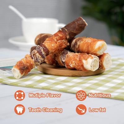 Palitos de cuero crudo envueltos en hígado de pollo, pato y pollo con triple sabor, premios para perros de 6 pulgadas, 20 unidades