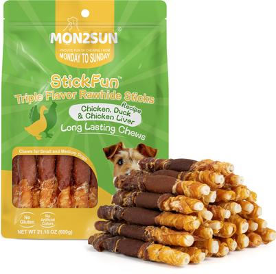 Triple Flavor Chicken Liver Duck & Chicken Wrapped Rawhide Sticks 5-inch Dog Treats, 30 count