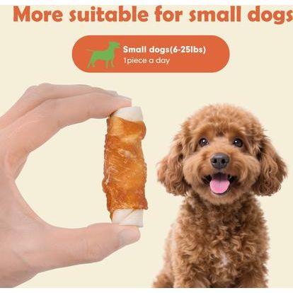 Rollitos de cuero crudo envueltos en pollo, golosinas para perros de 2,5 pulgadas, 32 unidades
