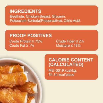 Rollitos de cuero crudo envueltos en pollo, golosinas para perros de 2,5 pulgadas, 32 unidades