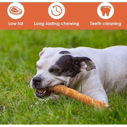Rollitos de cuero crudo envueltos en pollo, golosinas masticables para perros de 9 pulgadas, 10 unidades