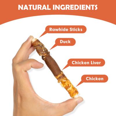 Triple Flavor Chicken Liver Duck & Chicken Wrapped Rawhide Sticks 5-inch Dog Treats, 30 count
