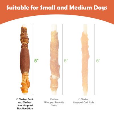Triple Flavor Chicken Liver Duck & Chicken Wrapped Rawhide Sticks 5-inch Dog Treats, 30 count