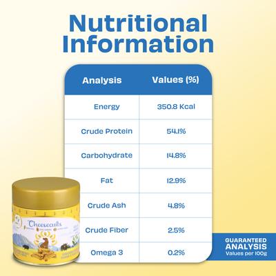 All natural Grain-Free Cheese Biscuits with Banana, Peanut butter & Eggs Crunchy Dog Training Treats, 3.53-oz tin