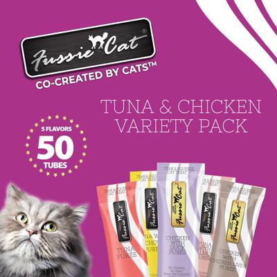 Premios para lamer para gatos de atún y pollo, 5 sabores variados, tubo de 0.5 oz, 50 unidades