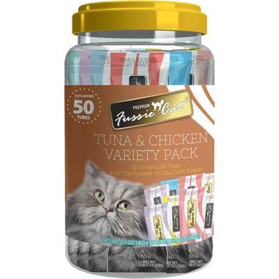 Premios para lamer para gatos de atún y pollo, 10 sabores variados, tubo de 0.5 oz, 50 unidades