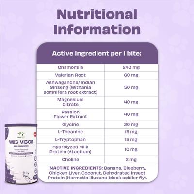 Wild Vigor All Natural Grain-Free Calming Supplement Chews for Dogs, 60 chews canister