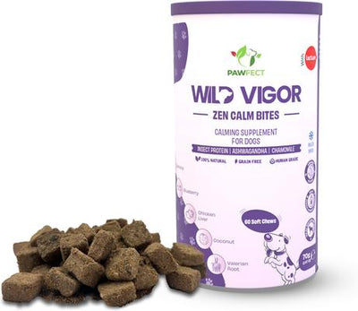 Wild Vigor All Natural Grain-Free Calming Supplement Chews for Dogs, 60 chews canister
