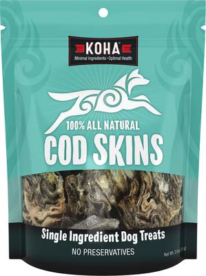 Golosinas masticables naturales para perros con piel de bacalao de un solo ingrediente, secadas al aire, bolsa de 2.5 oz