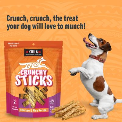 Crunchy Sticks - Premios para perros de pollo y arroz con ingredientes limitados, bolsa de 10.58 oz