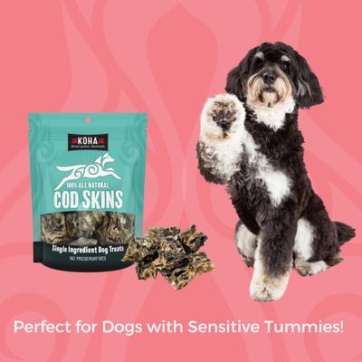 Golosinas masticables naturales para perros con piel de bacalao de un solo ingrediente, secadas al aire, bolsa de 2.5 oz