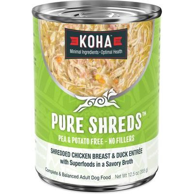 Pure Shreds Chicken & Duck Entree Alimento húmedo para perros con alto contenido proteico, lata de 12.5 oz, caja de 12