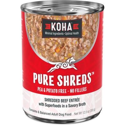 Pure Shreds Chicken & Duck Entree Alimento húmedo para perros con alto contenido proteico, lata de 12.5 oz, caja de 12