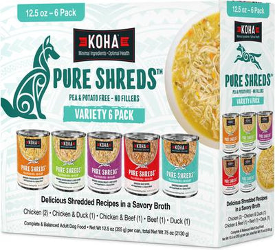 Pure Shreds Variety Pack Alimento húmedo para perros con alto contenido proteico, lata de 12.5 oz, caja de 6