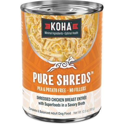 Pure Shreds Chicken & Duck Entree Alimento húmedo para perros con alto contenido proteico, lata de 12.5 oz, caja de 12