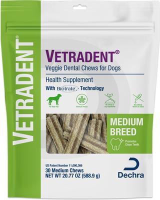 Golosinas dentales masticables vegetarianas para perros adultos medianos, 30 unidades