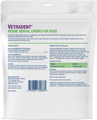 Golosinas dentales masticables vegetarianas para perros adultos medianos, 30 unidades