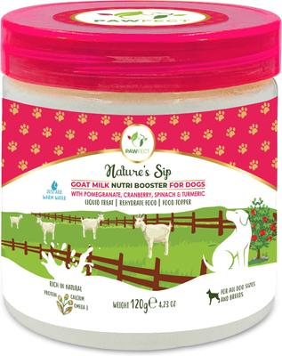 Nature Sip Goat Milk Powder with Pomegranate, Cranberry, Spinach & Turmeric Grain-Free Dog Food Topper & Liquid Treat, 4.23-oz jar