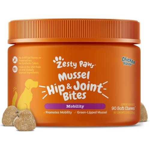 Mussel Hip and Joint Mobility Bites, Soporte para Articulaciones y Cadera sabor Pollo, Perros. 180 chews