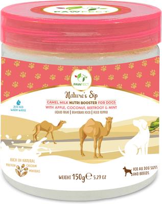 Leche de camello en polvo Nature's Sip con manzana, coco, remolacha y menta, complemento para alimento para perros sin cereales y premio líquido, frasco de 147 g