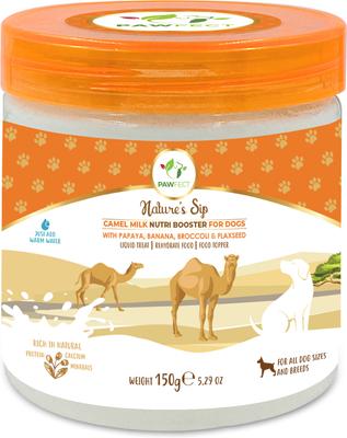 Leche de camello en polvo Nature's Sip con papaya, plátano, brócoli y linaza, complemento para alimento para perros sin cereales y premio líquido, frasco de 147 g