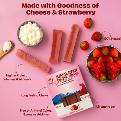 Himalayan Cheese Chews Medium All Natural High-Protein Grain-Free Strawberry Dental Dog Treats, 3 count