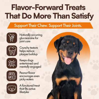 Tubo traqueal doble relleno de 6 pulgadas con golosina masticable de mantequilla de maní para perros, 3 unidades