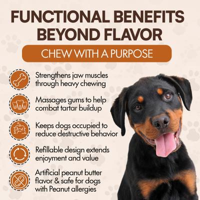 Hueso de espinilla de 3-4 pulgadas relleno de mantequilla de maní, golosina masticable para perros, 3 unidades