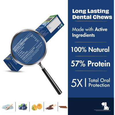 Dentamust Himalayan Cheese Chew Medium All Natural High-Protein Grain-Free Dental with Blueberry Blue Sipirulina Papaya Clove Extract & Cinnamon Extract Dog Treat, 2.46-oz