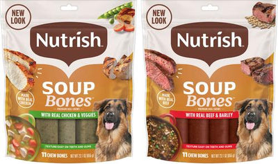 Bundle: Rachael Ray Nutrish Soup Bones Beef & Barley Flavor + Chicken & Veggies Flavor Dog Treats, 23.1-oz bag