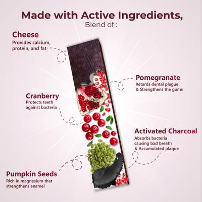 Dentamust Himalayan Cheese Chew Medium All Natural High-Protein Grain-Free with Cranberry Pomengranate Pumpkin seeds & Activated Charcoal Dental Dog Treat, 2.46-oz