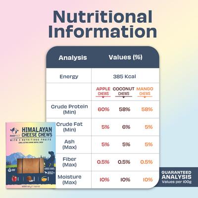 Himalayan Cheese Chews Large All Natural High-Protein Grain-Free with Apple Coconut & Mango Dental Dog Treats, 3 count