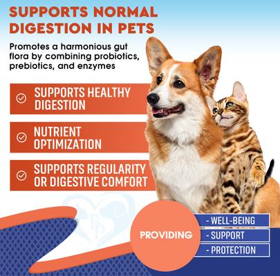 Probiotics & Prebiotics with Enzymes Liquid Supplement for Digestive Support in Dogs & Cats, 2-fl oz bottle