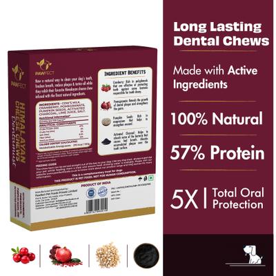 Golosinas dentales para perros Dentamust Himalayan Cheese Chews, medianas, totalmente naturales, ricas en proteínas y sin cereales, con arándanos, granada, semillas de calabaza y carbón activado, 3 unidades